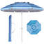 Parasol de plage 6,5 pi avec mât inclinable, ancre de sable et sac de transport, abri de soleil UPF 50+ pour la plage, le patio et le camping, bleu marine et blanc