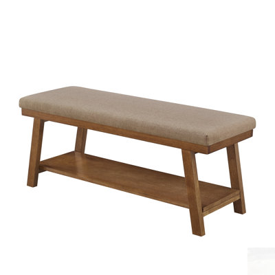 Linen Upholstered Bench with Storage Shelf – 350 lbs Capacity, Modern Bed End Bench with Cushioned Seat for Bedroom, Entryway, or Living Room - Linen
