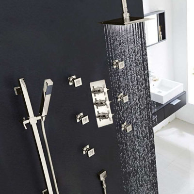 Reno Ceiling Mount Shower Head Set with 6 Body Massage Jets