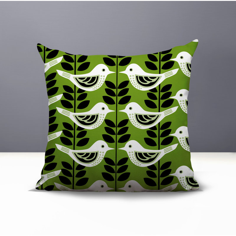 Oreiller carré réversible intérieur / extérieur Amiri Bird, Chartreuse, Square 15"