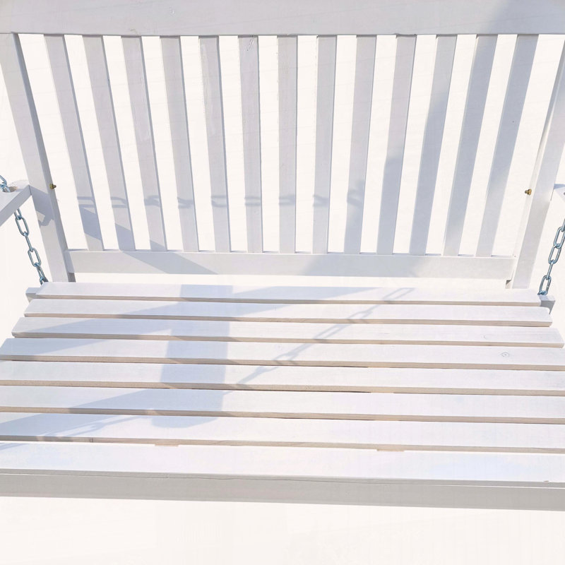 Front Porch Swing With Armrests, Wood Bench Swing With Hanging Chains,For Outdoor Patio ,Garden Yard, Porch, Backyard,  Or Sunroom,Easy To Assemble,White