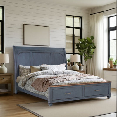Xaida Home Americana Sleigh Bed, Corduroy Blue Finish