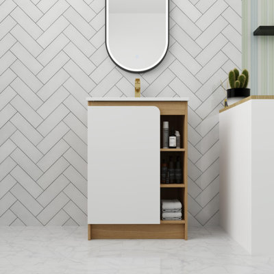 Armoire de salle de bain simple 24 "avec tablette réglable, meuble-lavabo autoportant avec lavabo en céramique
