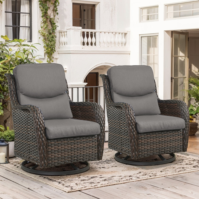 Koba Outdoor Wicker Rattan Rocking Swivel Chair (Set of 2), Brown, Gray