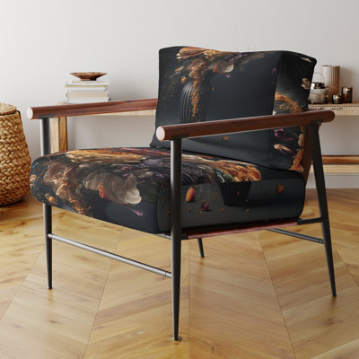 Still Life With Exploding Blossoming Flowers - Chaise rembourrée de style campagnard avec accoudoirs rustiques