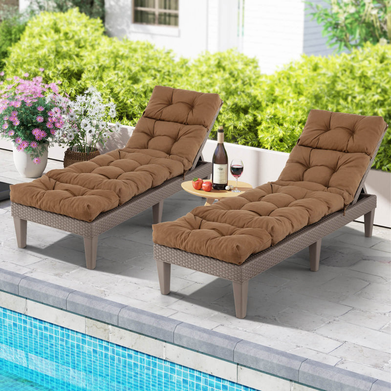 2 Pcs 73" Lounge Chaise Cushion Padded Recliner Cushion Indoor Outdoor, Cotton, Solid Color