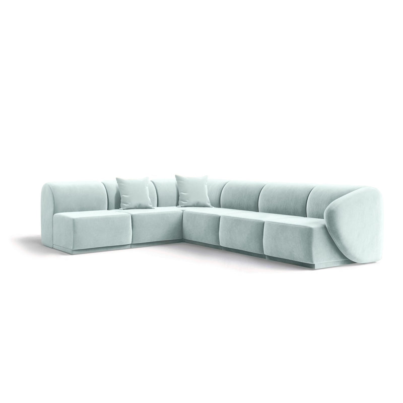 6 Seater Velvet Sofa & Chaise, Blue Velvet