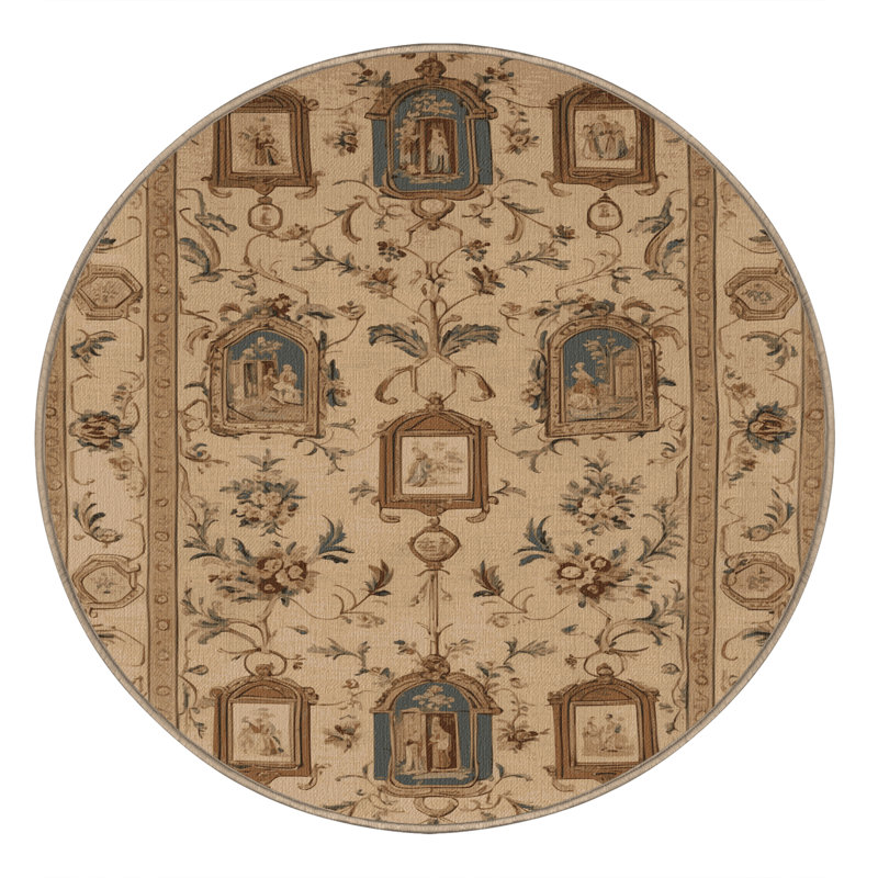 Tapis brun français lavable à la machine, Rond 3 pi