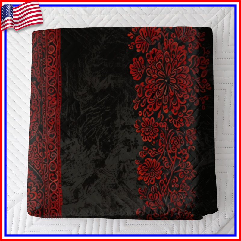  Couvre-lit noir matelassé à motif floral toutes tailles, Double