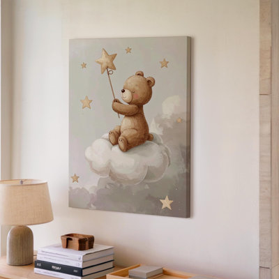 Canvas Teddy Bear On Cloud Canvasdreamy Bedtime For Kids Wall Art Ready To Hang Gallery Wrapped Home Decor Modern Design Premium Quality