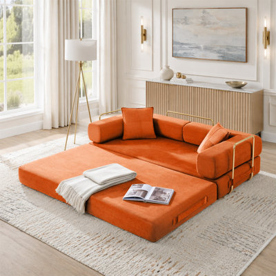 Canapé-lit modulaire en velours côtelé avec accoudoirs mobiles et sans assemblage