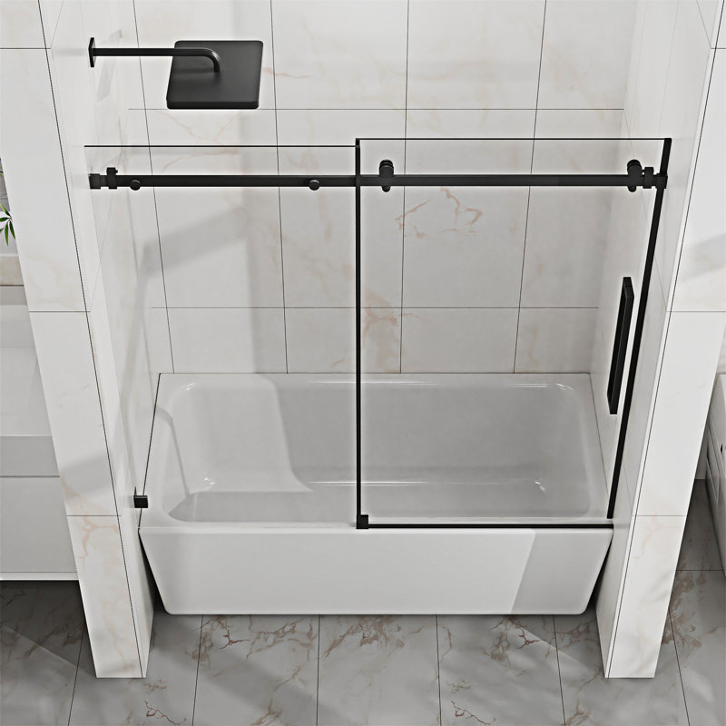 Porte de douche coulissante sans cadre, Noir mat