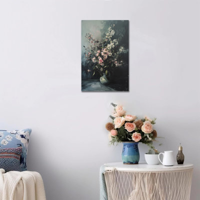  Art mural sur toile fleur, peinture botanique rétro de nature rustique rustique, fleurs roses et blanches