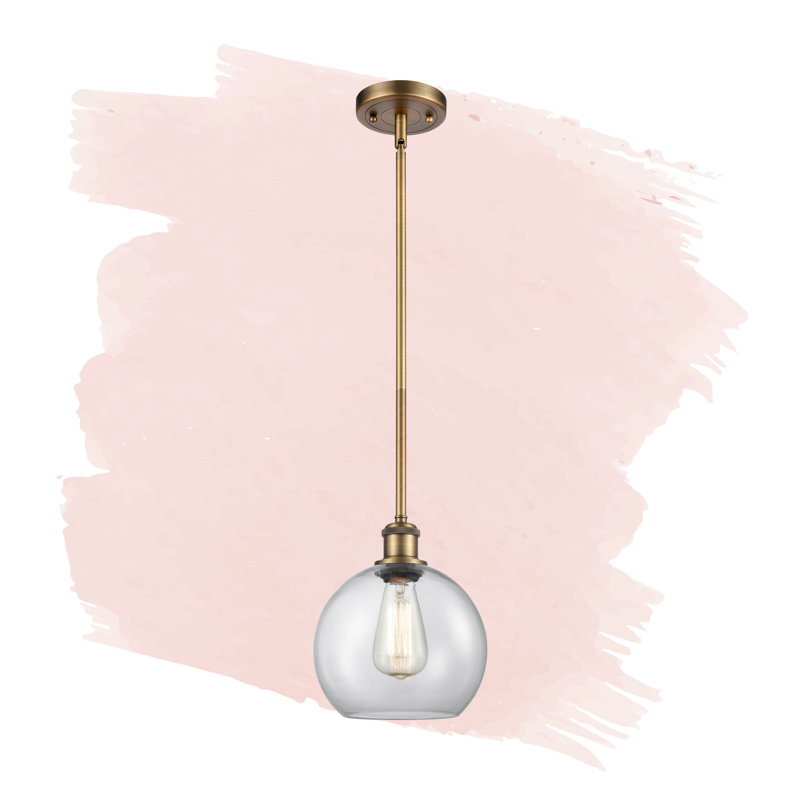 Luminaire suspendu en forme de globe à 1 lumière Anchondo, Transparent, Ampoule non incluse, Laiton brossé