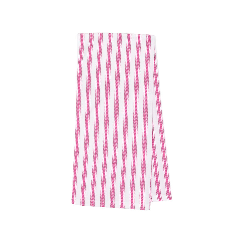 Ticking Stripe Fuchsia Woven Cotton Kitchen Towel, Fuchsia