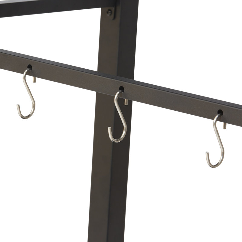 Outdoor Grill Dining Cart with Double-Shelf, BBQ Movable Food Prep Table, Multifunctional Iron Table Top, Portable Modular Carts for Pizza Oven, Worktable with 2 Wheels, Carry Handle, Black