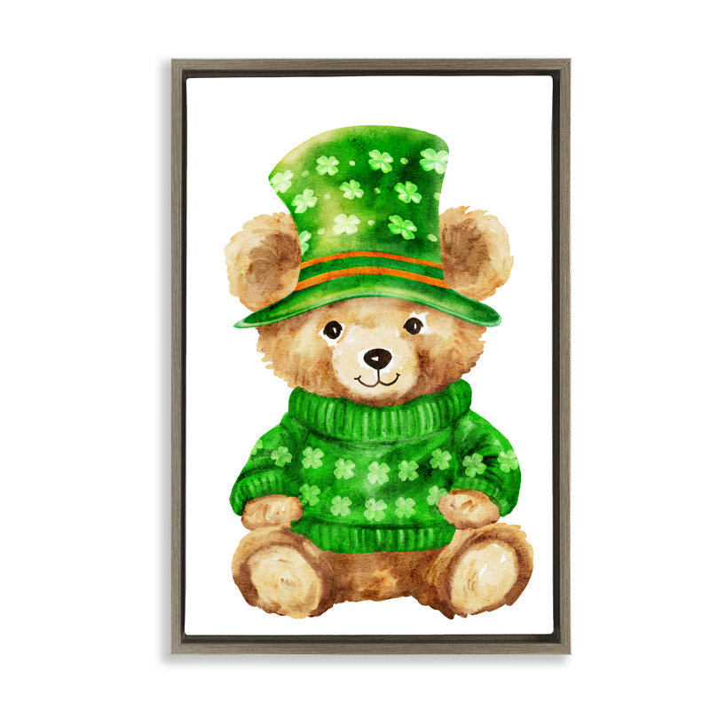 Cadre flottant d'ours St. Patty's Day, design par Amy Hall, H 31 po x l 21 po, Cadre flottant orme Montalcino
