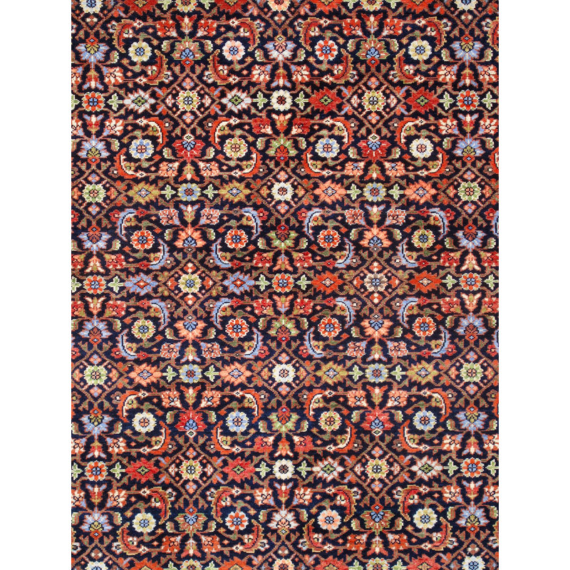 Herati Hand Knotted Wool Floral Area Rug in Navy