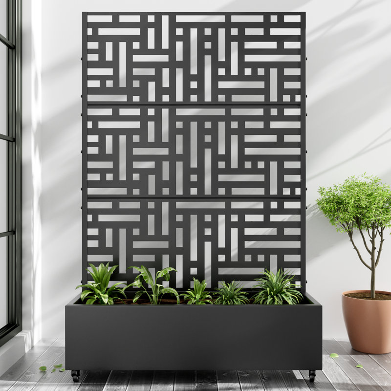 Abraham Metal Planter Box with Trellis, Black, 72" H x 47" W x 16" D, 1
