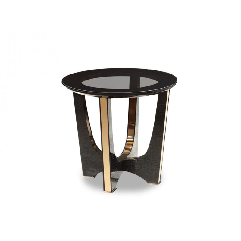 Modern Black Crocodile & Rosegold End Table