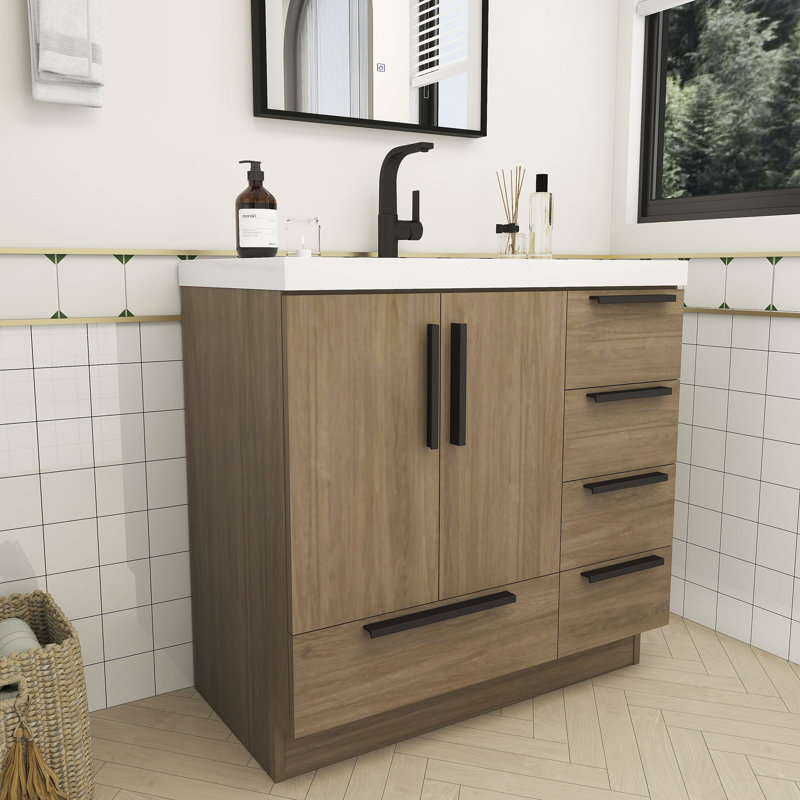 Pickfair 36" Free Standing Vanity With Acrylic Sink, Oak