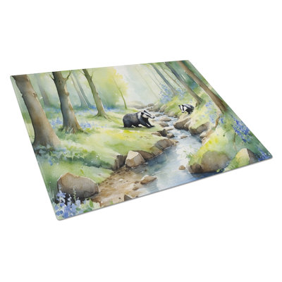 Woodland Spring Badgers Glass Cutting Board