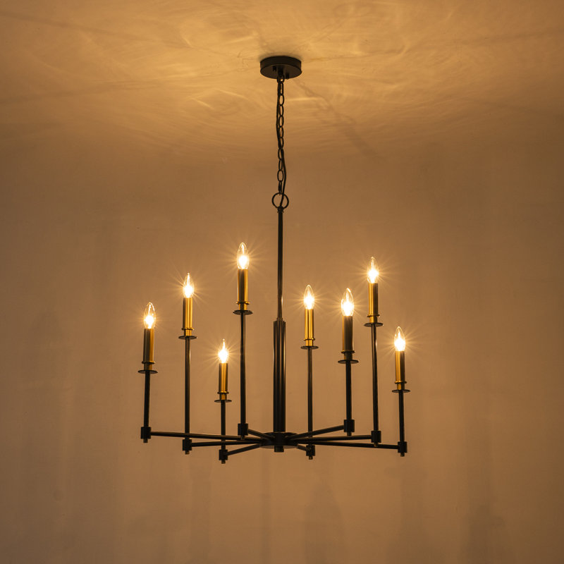 Lustre candélabre moderne 8 lumières, Or brossé / noir mat