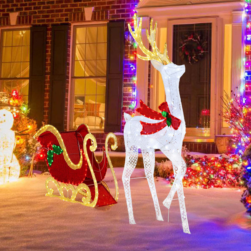  Ensemble de décorations de Noël avec renne de Noël et traîneau lumineux avec 462 lumières DEL