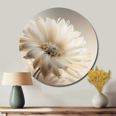 Gerbera blanc III - art floral rond en métal