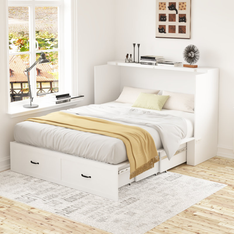 Convertible Dresser To Queen Bed – 2-Drawer Storage, White, Space-Saving Design