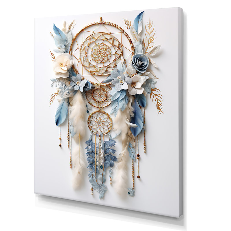 Attrape-rêves blanc et bleu Tranquility sur toile, H 32 po x l 24 po x P 1 po, Toile tendue