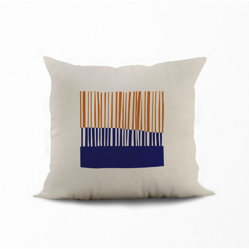 Jeté carré en polyester intérieur / extérieur, L 15 po x H 15 po, Orange / bleu marine