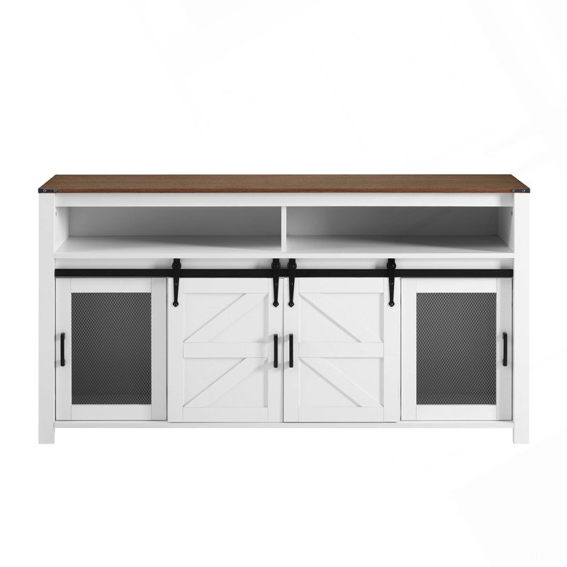 59.3''Sideboard With Sliding Barn Door And Mesh Panels,Farmhouse Buffet With Open Storage,Suitable For Living Room, Hallway, Balcony,Kitchen, Office