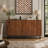 Mid-Century Modern Sideboard Buffet Cabinet, Geometric Carved Storage Cabinet With Metal Legs