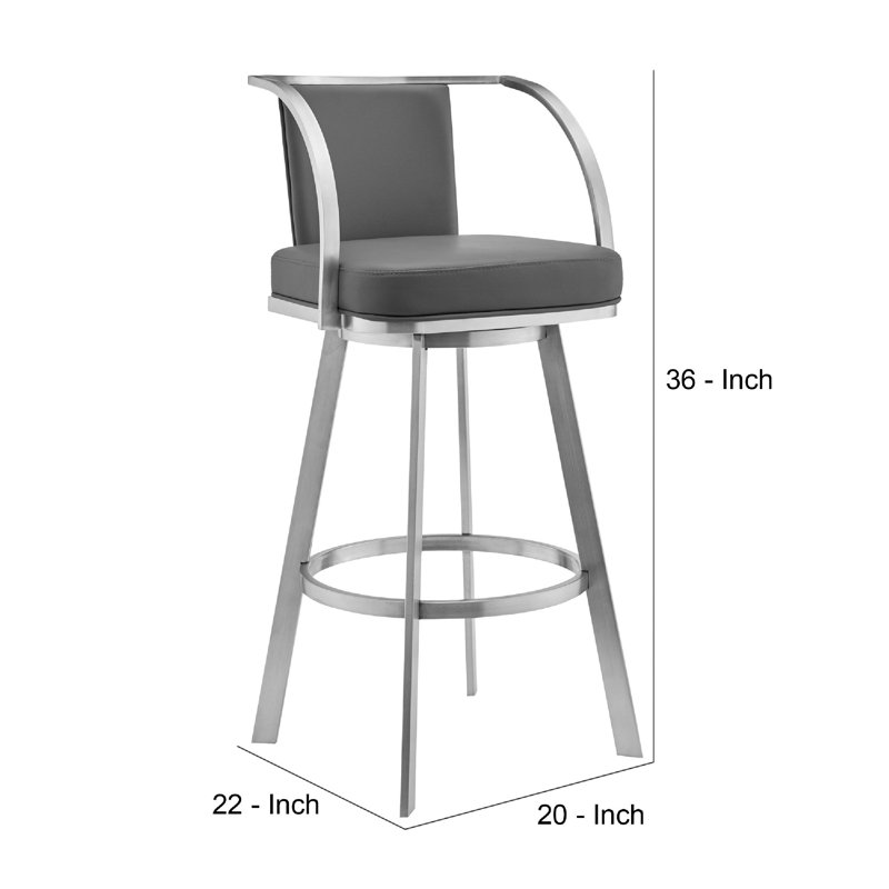 Anecia Faux Leather And Iron Swivel Counter Height Bar Chair,  Gray Seat/ Silver Frame, Extra Stool (36" Seat Height)