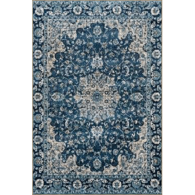 Navy Blue Themed Traditional Motif Floral Patterned Vintage Decorative Rug