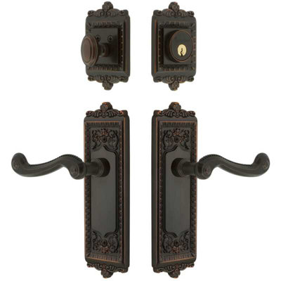 Grandeur Windsor Long Plate Entry Set with Newport Lever in Timeless Bronze