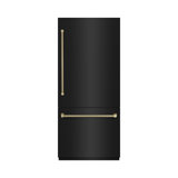 ZLINE Autograph 36 in. Black Steel Built-In Refrigerator w/ Gray Interior & Gold Helix Handles