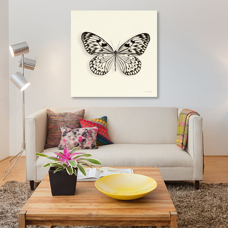 «Butterfly V in B&W», impression sur toile, H 12 po x l 12 po x P 1,5 po, Toile tendue, Pas de tapis