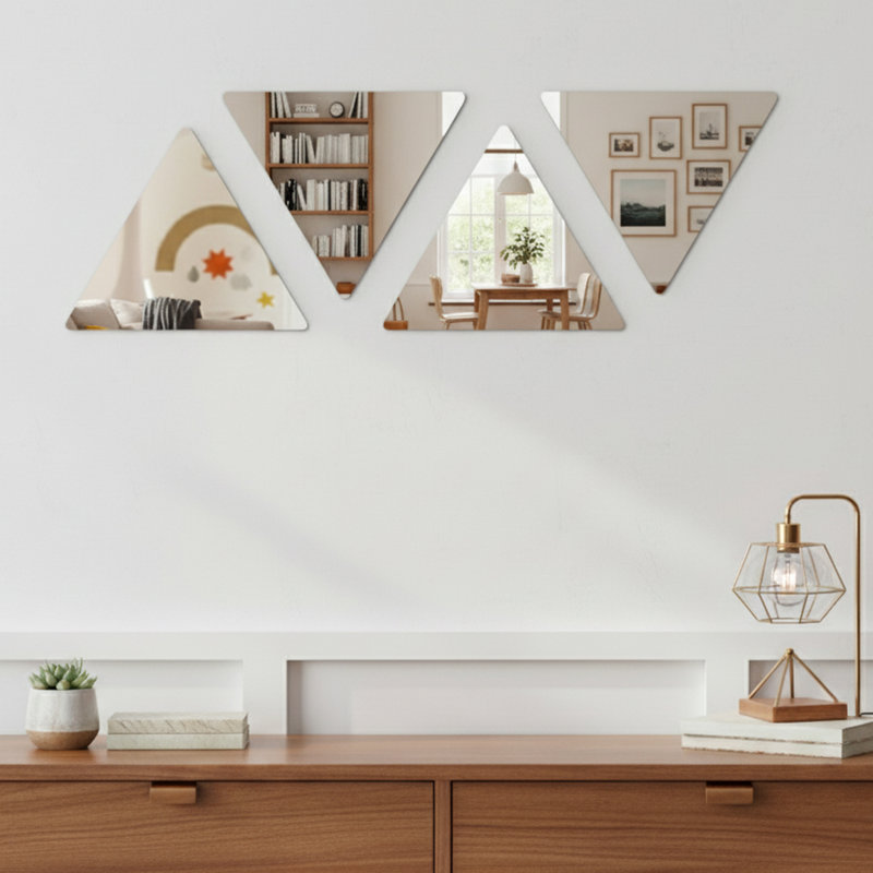 Ensemble de 4 petits miroirs adhésifs modernes et contemporains sans cadre, 7,12 po x 6,12 po