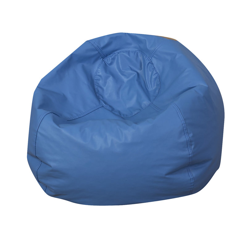 35" Round Vegan Leather Bean Bag, Blue Faux Leather