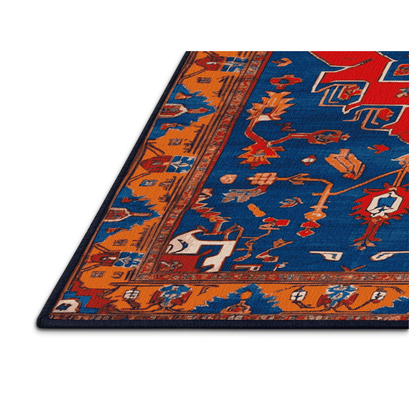 Tapis bleu Tabriz lavable à la machine, Rectangle 4pi x 6 pi