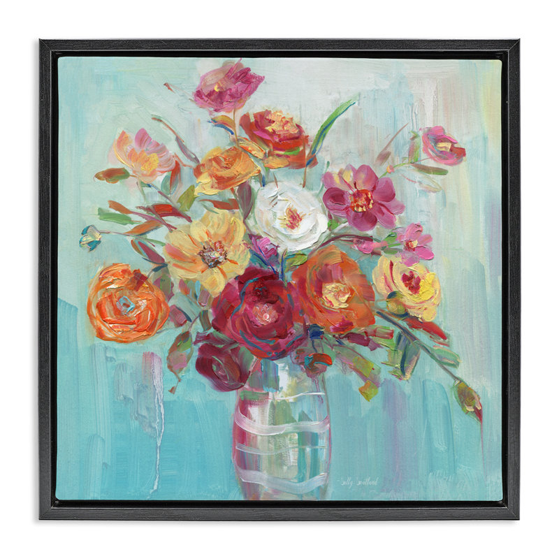 Cadre flottant Summer Garden Arrangement, design par Sally Swatland, Cadre flottant noir de jais, H 18 po x l 18 po