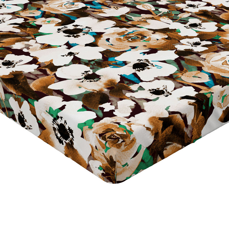 Drap-housse Ambesonne Earthy Flowers Rose Anemone Detais Ginger Chocolat Blanc
