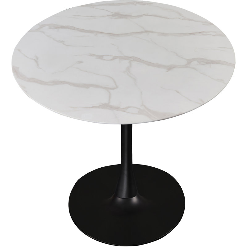 Sevinc Round Unfinished Glass Top Metal Base Dining Table, Matte Black, 36" W x 36" L