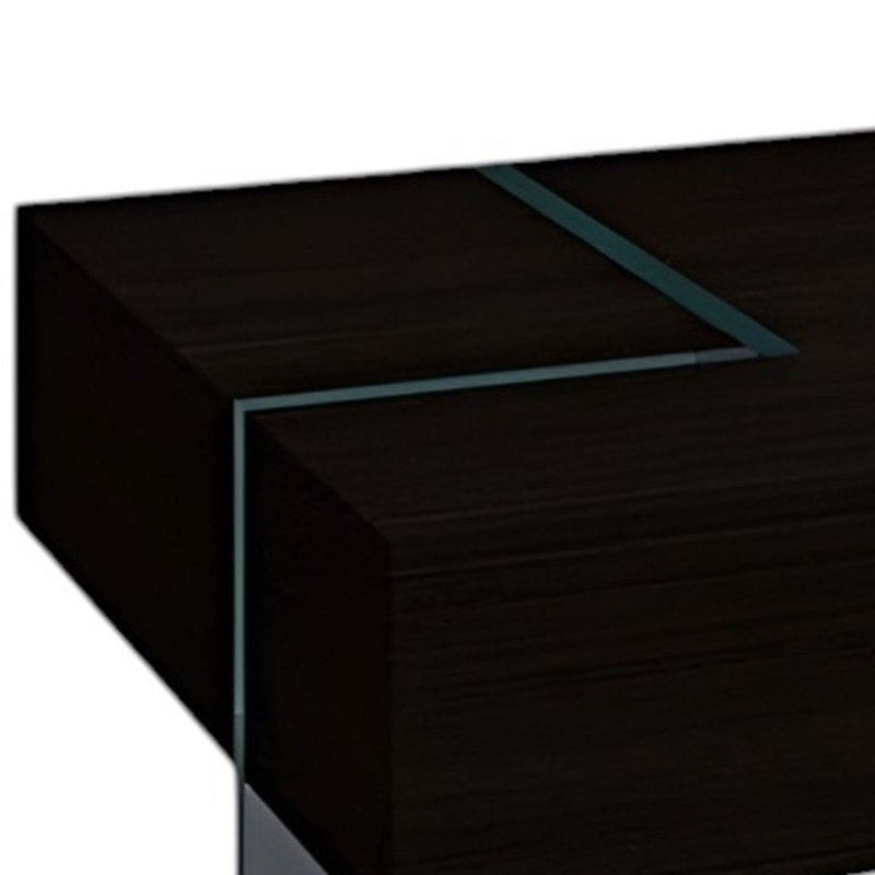 Table basse 53 "en bois noir et verre - plateau moderne en verre, 12" H x 53" W x 28" D, Black / Brown