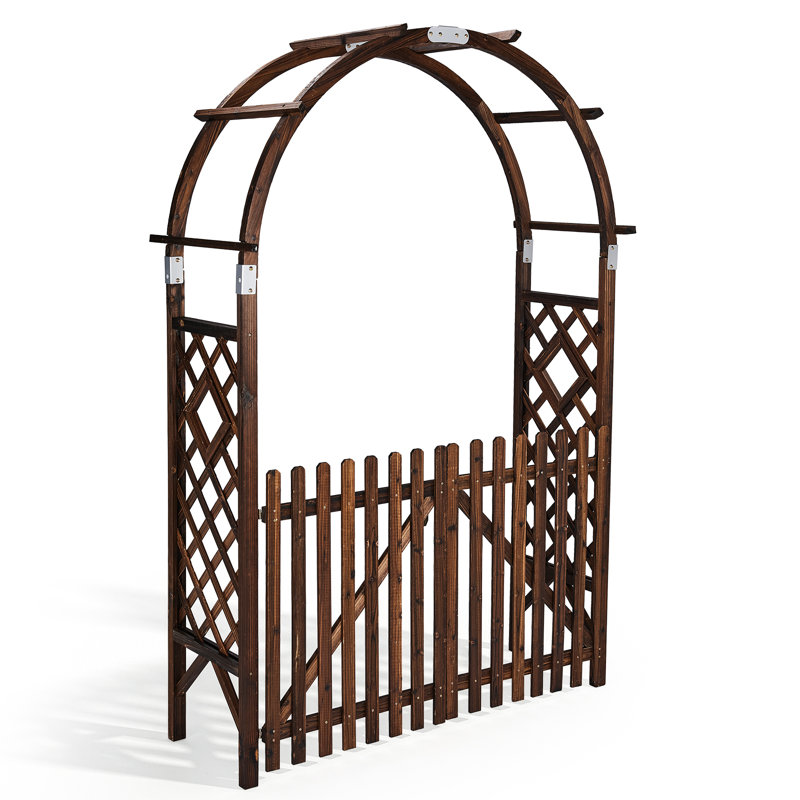 Tonnelle de jardin en bois brun clair 7,1 pi x 4,5 pi avec barrière