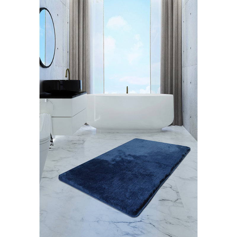 Non-Slip Acrylic Bathmat, Dark Blue, 31.5 x 55.1 inches | 100% Antibacterial Acrylic, 1.5 lbs/sq ft | Machine Washable at 86°F, Soft Pile Height: 0.7-1.2 inches | Perfect for Stylish Bathroom Safety & Comfort