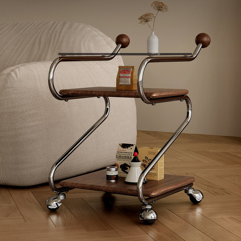 Glass and Solid Wood Bar Cart