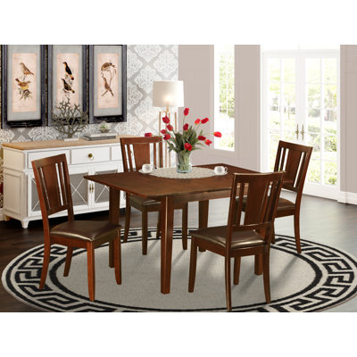 Ensemble de salle à manger 5 pièces comprenant une table de salle à manger rectangulaire avec rallonge papillon et 4 chaises de cuisine en similicuir, acajou